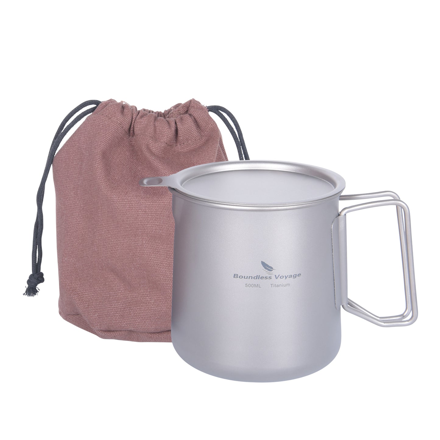 Boundless Voyage 500ml Ultralight Titanium Pot with Lid, Built-in Filter Strainer & Foldable Handles, Camping Mug for Coffee Tea Brewing Hiking Backpacking Ti3125D