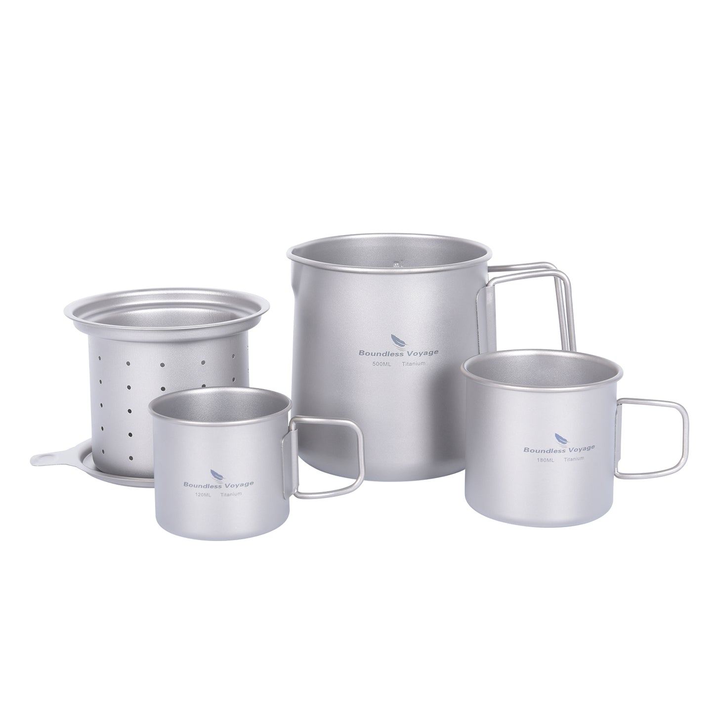 Boundless Voyage Ultralight Titanium Camping Pot Set, 500ml Mug with Portable Foldable Handles & 2pcs Small Cups, Outdoor Cookware for Hiking Backpacking Travel Ti3127D