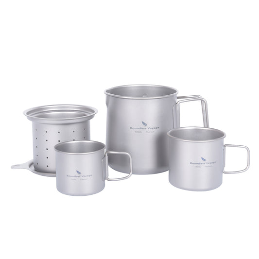 Boundless Voyage Ultralight Titanium Camping Pot Set, 500ml Mug with Filter & Lid + 180ml & 120ml Cups, Outdoor Cookware for Hiking Backpacking Coffee Tea Ti3127D
