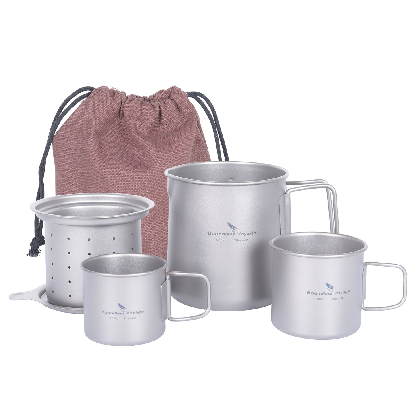 Boundless Voyage Ultralight Titanium Camping Pot Set, 500ml Mug with Portable Foldable Handles & 2pcs Small Cups, Outdoor Cookware for Hiking Backpacking Travel Ti3127D