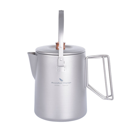 Boundless Voyage 1.5L Titanium Camping Kettle, Stovetop & Campfire Safe, Foldable Handle for Outdoor Travel Ti3128D / Ti3129D