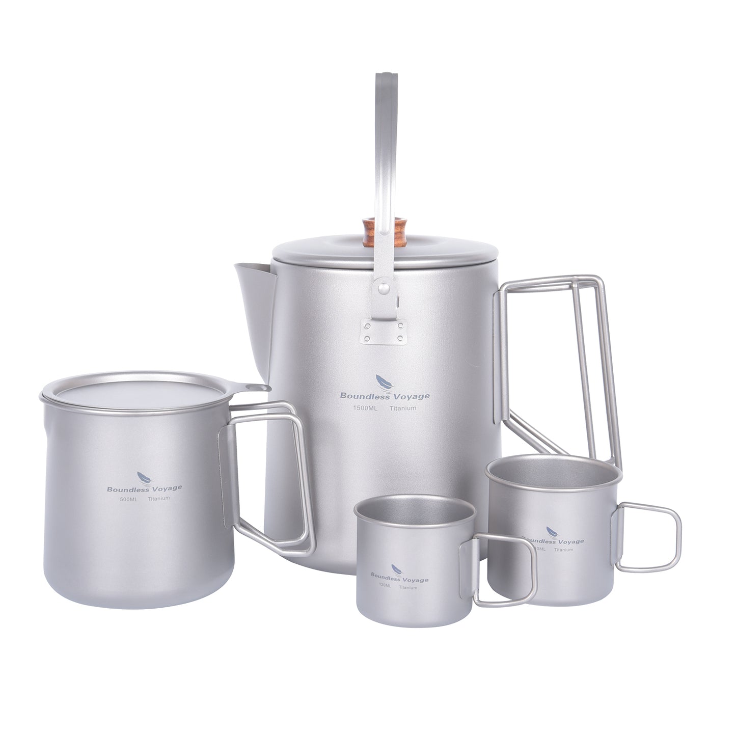 Boundless Voyage 1.5L Titanium Camping Coffee Pot, Stovetop & Campfire Safe Fast Brew Kettle for Boiling Water, Outdoor Travel & Barista Brewing Ti3128D/Ti3129D