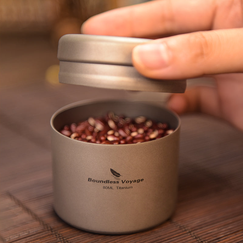 Boundless Voyage Titanium Tea Caddy Canister, Ultralight Portable Food Storage Container, Multi-Purpose Jar for Loose Tea, Coffee Beans, Spices, Nuts & Sugar, for Kitchen, Camping, Travel & Daily Use Ti3208D-Ti3210D