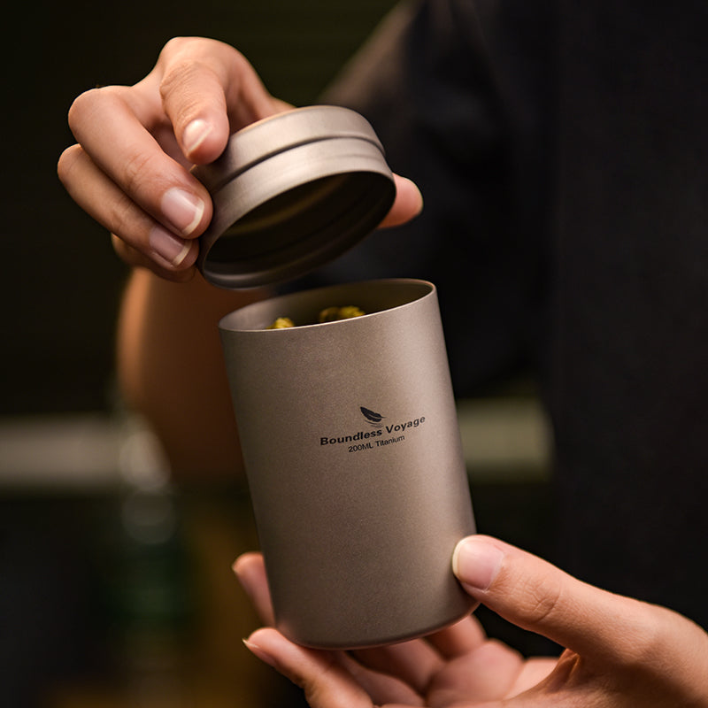 Boundless Voyage Titanium Tea Caddy Canister, Ultralight Portable Food Storage Container, Multi-Purpose Jar for Loose Tea, Coffee Beans, Spices, Nuts & Sugar, for Kitchen, Camping, Travel & Daily Use Ti3208D-Ti3210D