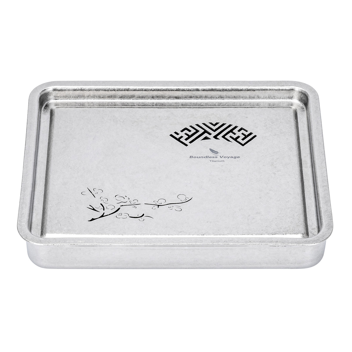 Boundless Voyage pure titanium square tea tray Ti3215D with plum blossom laser engraving and drainage holes
