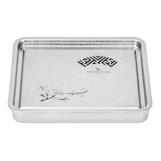 Boundless Voyage pure titanium square tea tray Ti3215D with plum blossom laser engraving and drainage holes