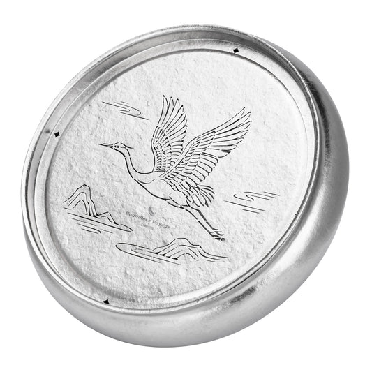 Boundless Voyage pure titanium round tea tray Ti3216D with pine crane laser engraving and drainage holes