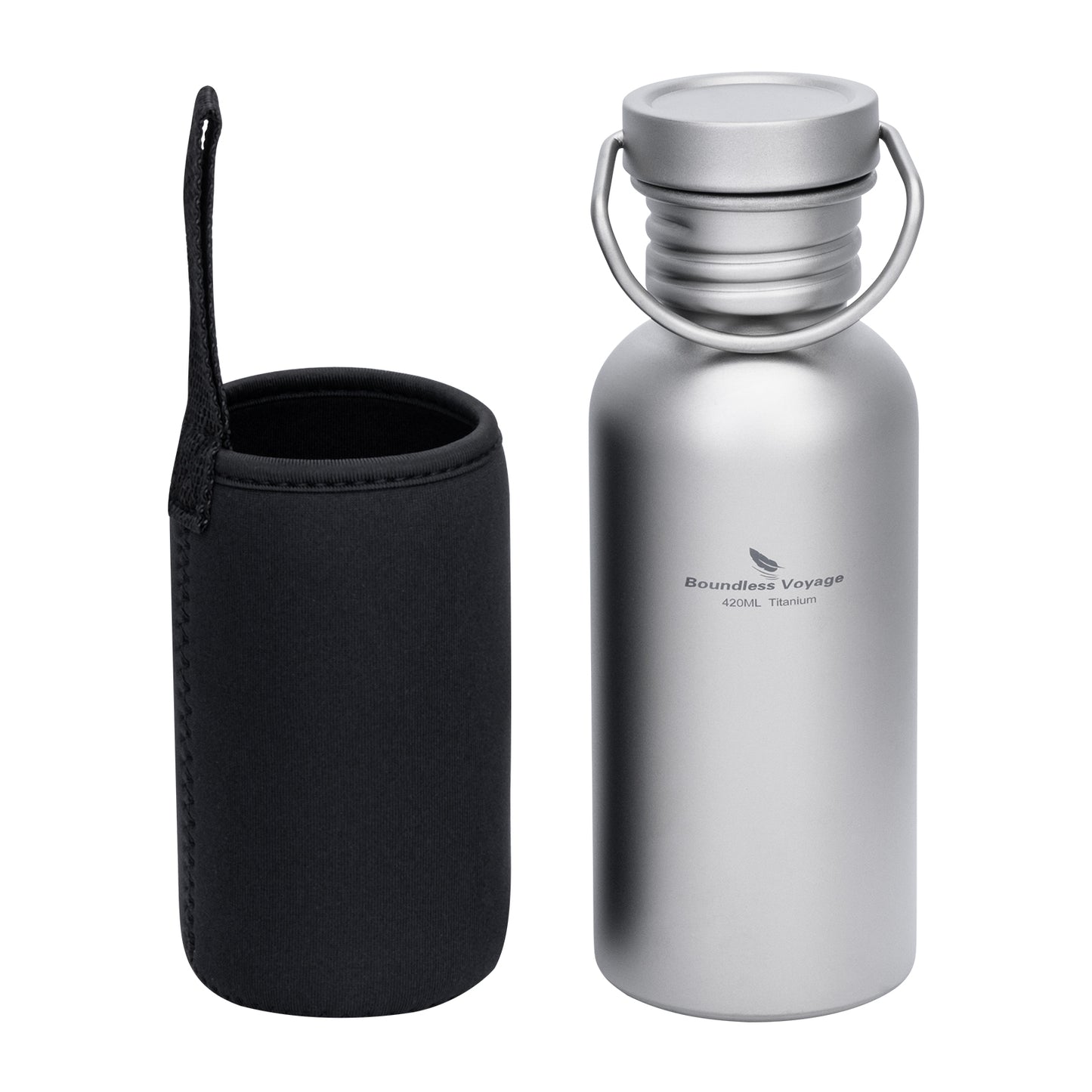 Boundless Voyage Titanium Water Bottle 420ml with Secure Lid, Leak-Proof Reusable Sport Drinking Vessel, Lightweight Outdoor Bottle for Camping, Hiking, Climbing, Running, Tea & Coffee Ti3259A