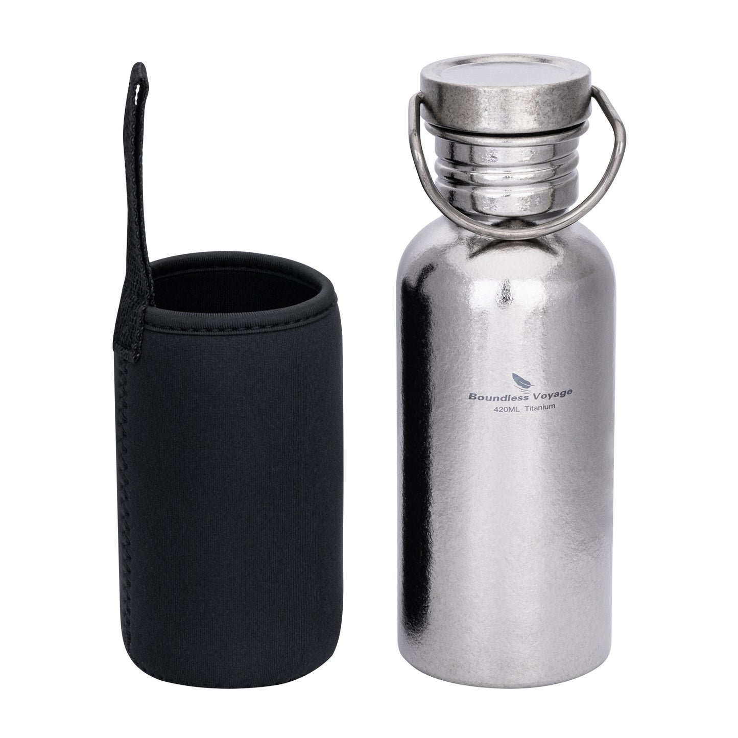 Boundless Voyage Titanium Water Bottle 420ml with Secure Lid, Leak-Proof Reusable Sport Drinking Vessel, Lightweight Outdoor Bottle for Camping, Hiking, Climbing, Running, Tea & Coffee Ti3259A
