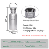Boundless Voyage Titanium Water Bottle 420ml with Secure Lid, Leak-Proof Reusable Sport Drinking Vessel, Lightweight Outdoor Bottle for Camping, Hiking, Climbing, Running, Tea & Coffee Ti3259A