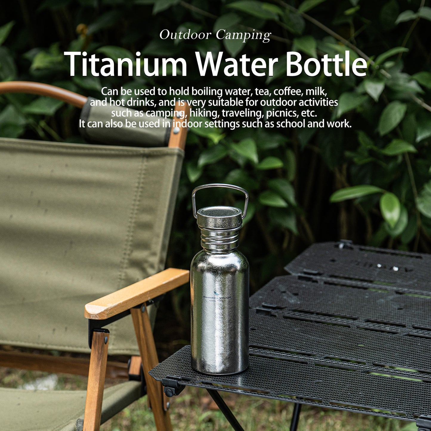 Boundless Voyage Titanium Water Bottle 420ml with Secure Lid, Leak-Proof Reusable Sport Drinking Vessel, Lightweight Outdoor Bottle for Camping, Hiking, Climbing, Running, Tea & Coffee Ti3259A
