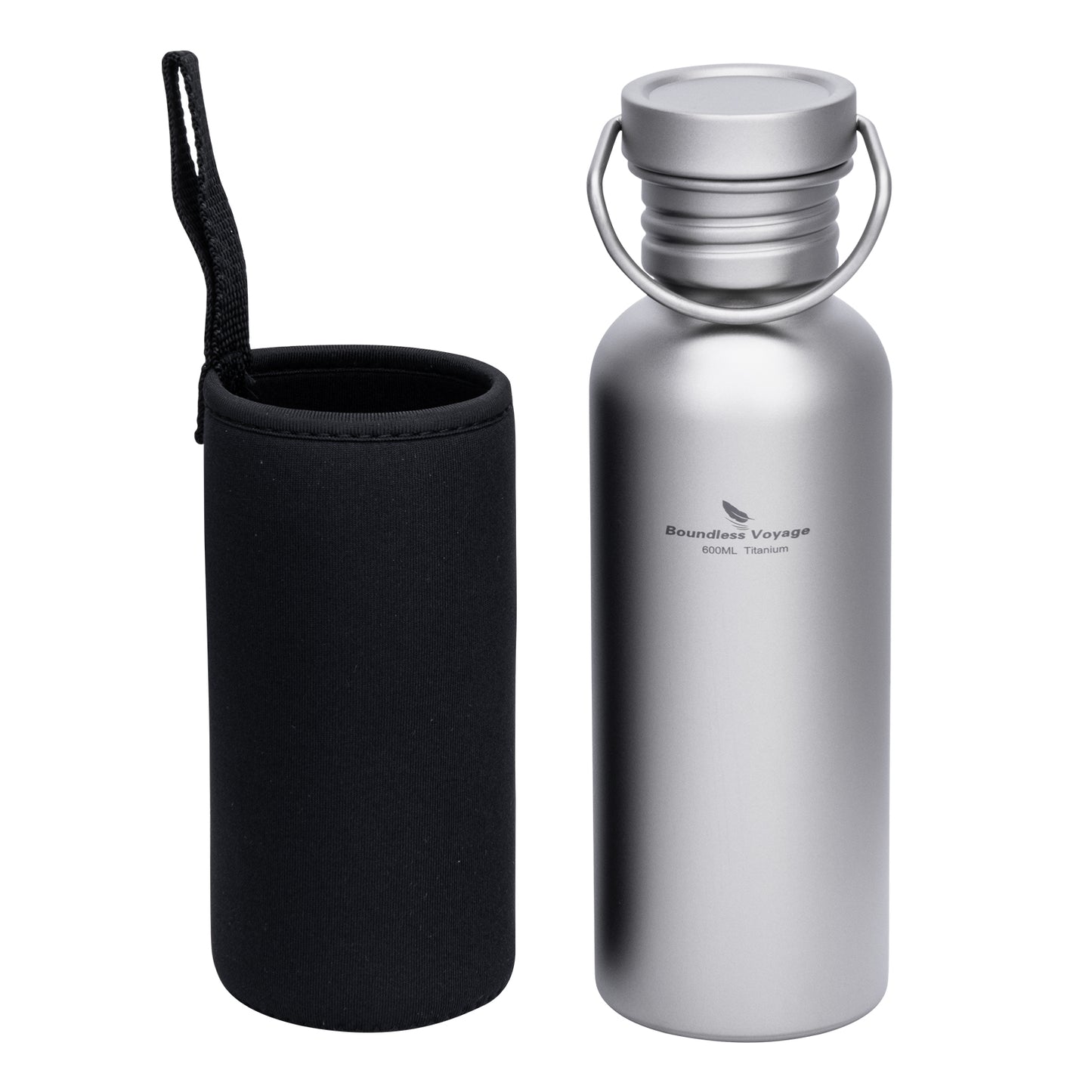 Boundless Voyage Titanium Water Bottle 600ml with Secure Lid, Leak-Proof Reusable Sport Drinking Vessel, Lightweight Outdoor Bottle for Camping, Hiking, Climbing, Running, Tea & Coffee Ti3259A