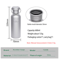 Boundless Voyage Titanium Water Bottle 600ml with Secure Lid, Leak-Proof Reusable Sport Drinking Vessel, Lightweight Outdoor Bottle for Camping, Hiking, Climbing, Running, Tea & Coffee Ti3259A