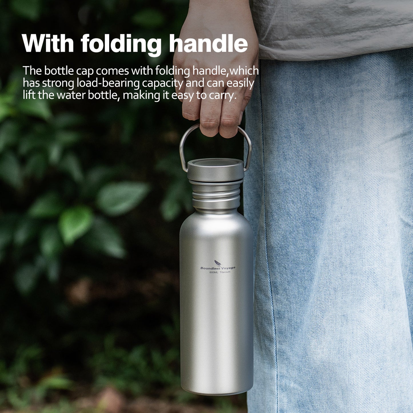 Boundless Voyage Titanium Water Bottle 600ml with Secure Lid, Leak-Proof Reusable Sport Drinking Vessel, Lightweight Outdoor Bottle for Camping, Hiking, Climbing, Running, Tea & Coffee Ti3259A