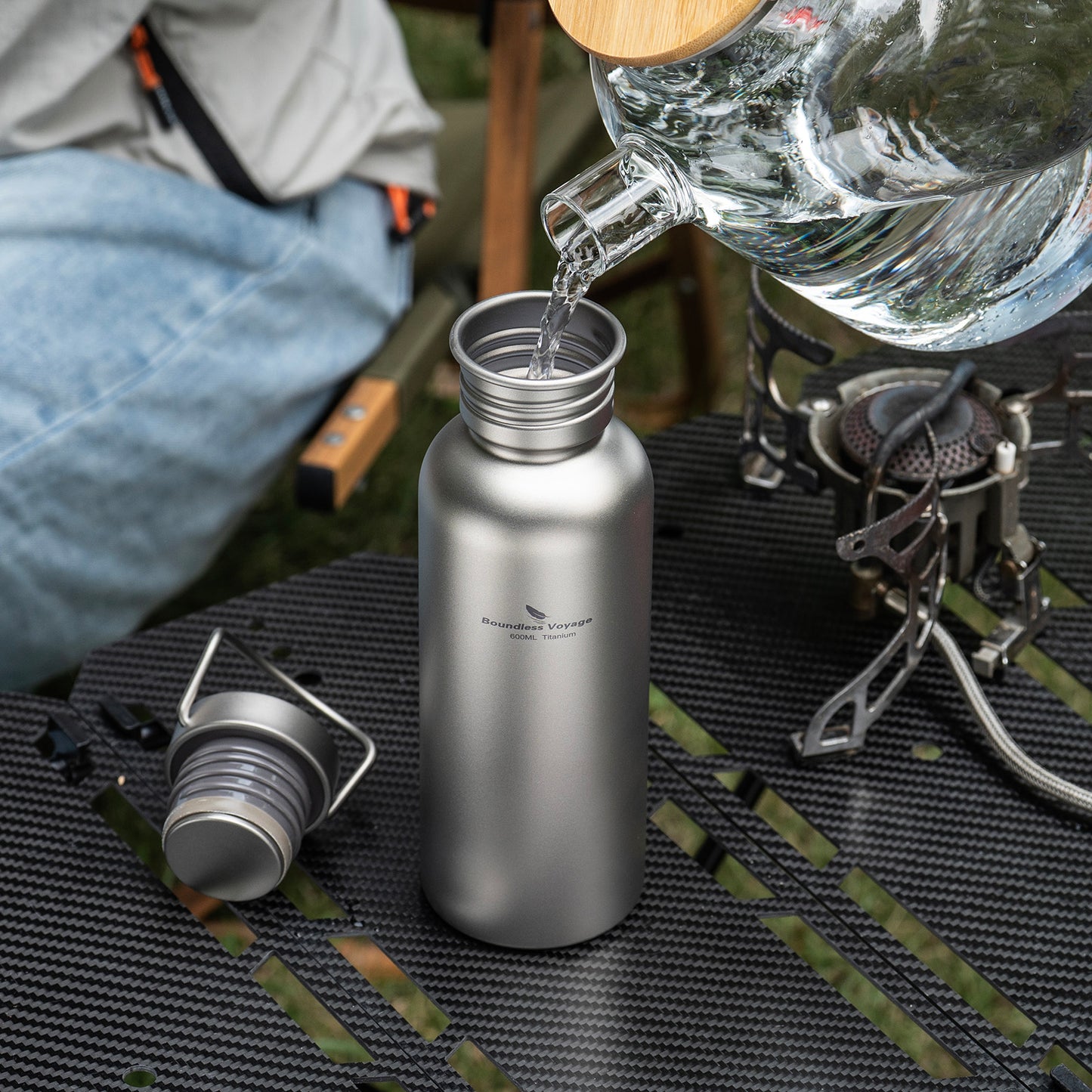 Boundless Voyage Titanium Water Bottle 600ml with Secure Lid, Leak-Proof Reusable Sport Drinking Vessel, Lightweight Outdoor Bottle for Camping, Hiking, Climbing, Running, Tea & Coffee Ti3259A