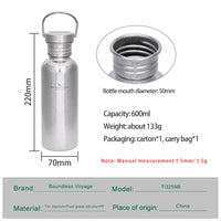 Boundless Voyage Titanium Water Bottle 600ml with Secure Lid, Leak-Proof Reusable Sport Drinking Vessel, Lightweight Outdoor Bottle for Camping, Hiking, Climbing, Running, Tea & Coffee Ti3259A