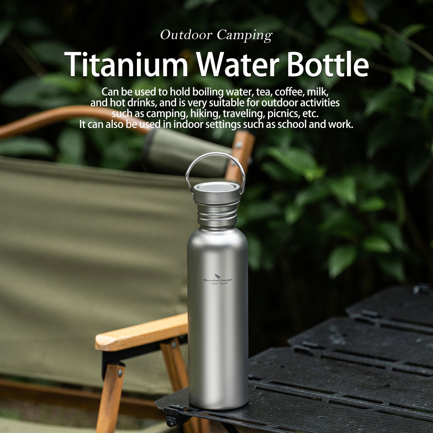 Boundless Voyage Titanium Water Bottle 750ml with Secure Lid, Leak-Proof Reusable Sport Drinking Vessel, Lightweight Outdoor Bottle for Camping, Hiking, Climbing, Running, Tea & Coffee Ti3259C