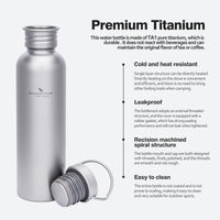 Boundless Voyage Titanium Water Bottle 750ml with Secure Lid, Leak-Proof Reusable Sport Drinking Vessel, Lightweight Outdoor Bottle for Camping, Hiking, Climbing, Running, Tea & Coffee Ti3259C