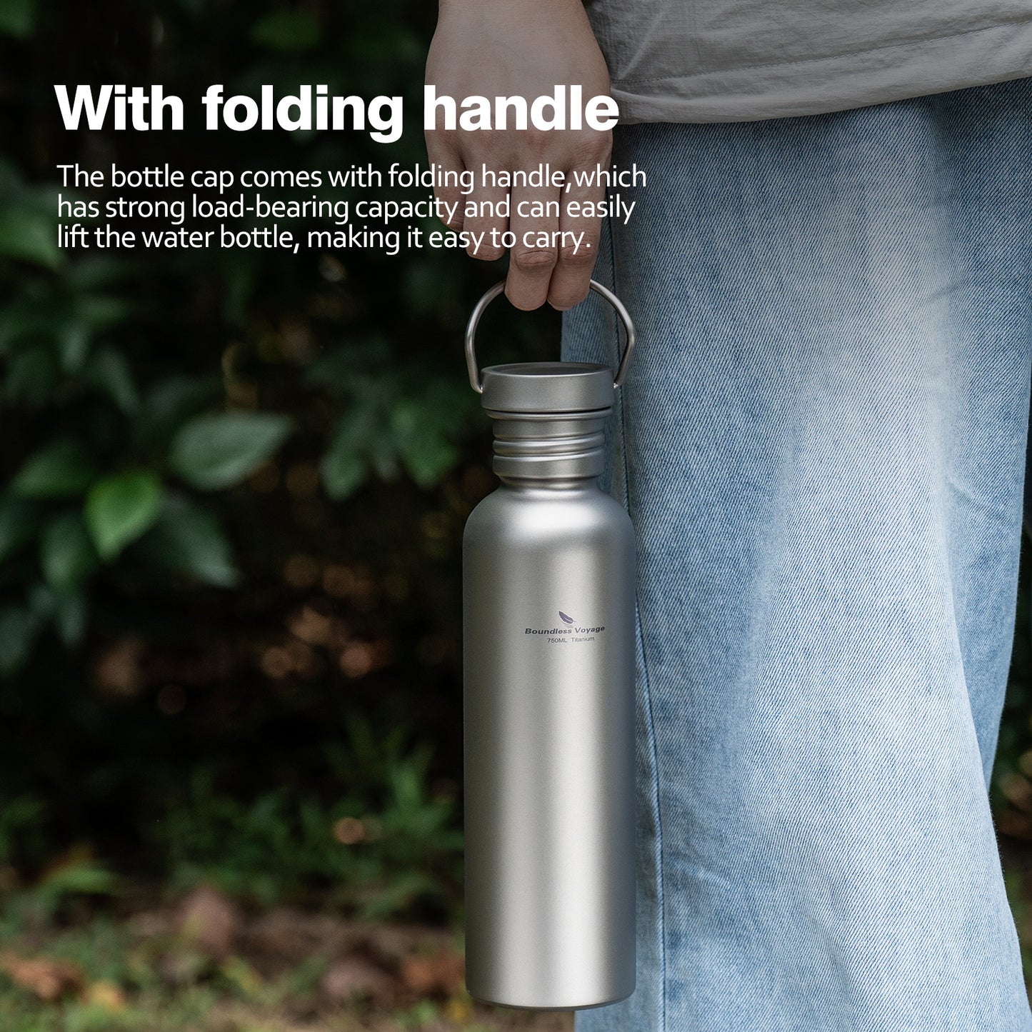 Boundless Voyage Titanium Water Bottle 750ml with Secure Lid, Leak-Proof Reusable Sport Drinking Vessel, Lightweight Outdoor Bottle for Camping, Hiking, Climbing, Running, Tea & Coffee Ti3259C