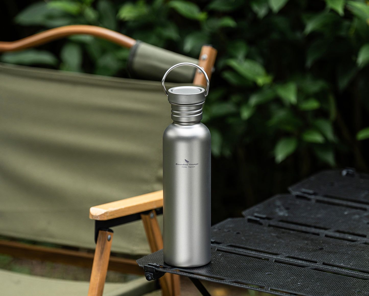 Boundless Voyage Titanium Water Bottle 750ml with Secure Lid, Leak-Proof Reusable Sport Drinking Vessel, Lightweight Outdoor Bottle for Camping, Hiking, Climbing, Running, Tea & Coffee Ti3259C
