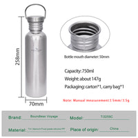 Boundless Voyage Titanium Water Bottle 750ml with Secure Lid, Leak-Proof Reusable Sport Drinking Vessel, Lightweight Outdoor Bottle for Camping, Hiking, Climbing, Running, Tea & Coffee Ti3259C