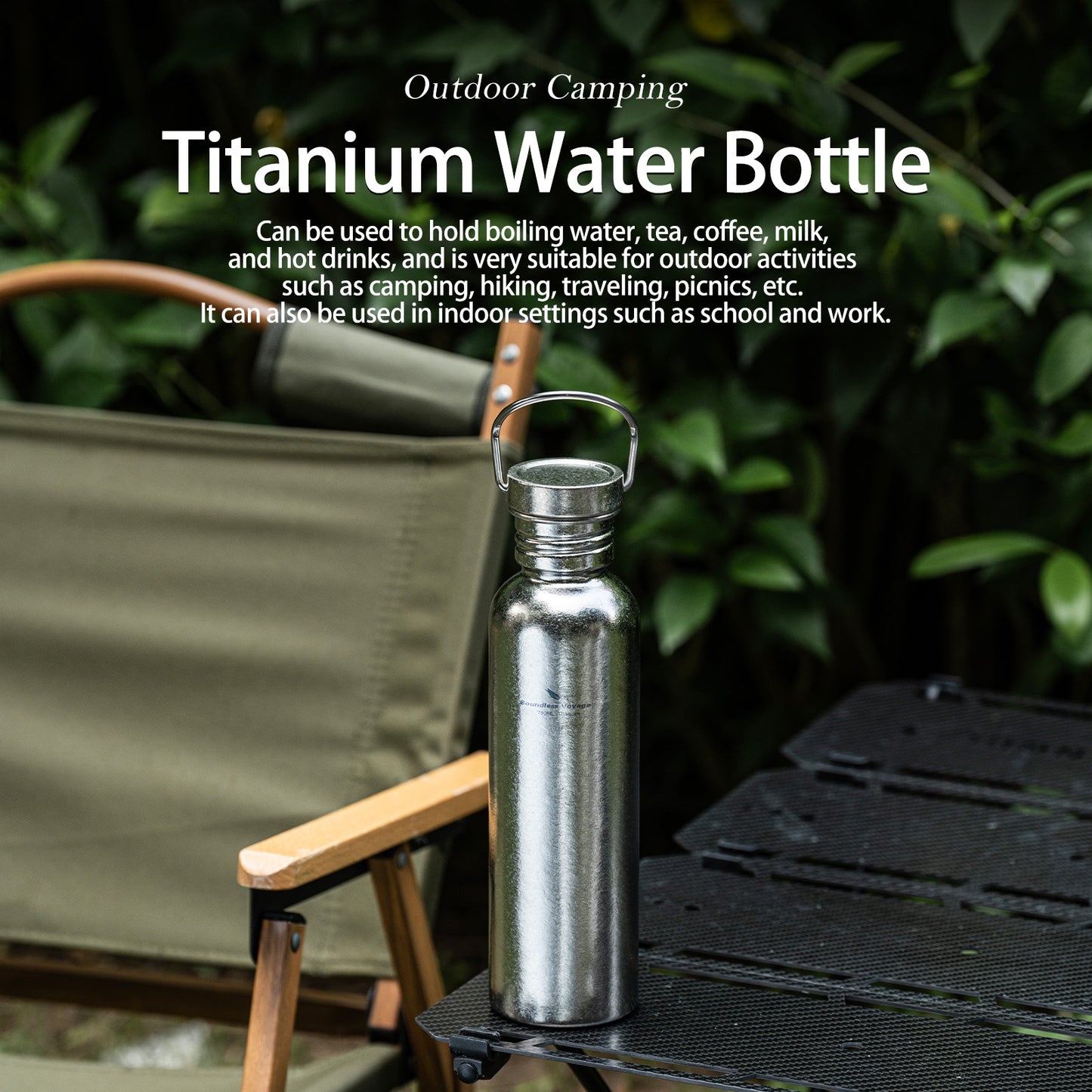 Boundless Voyage Titanium Water Bottle 750ml with Secure Lid, Leak-Proof Reusable Sport Drinking Vessel, Lightweight Outdoor Bottle for Camping, Hiking, Climbing, Running, Tea & Coffee Ti3259C
