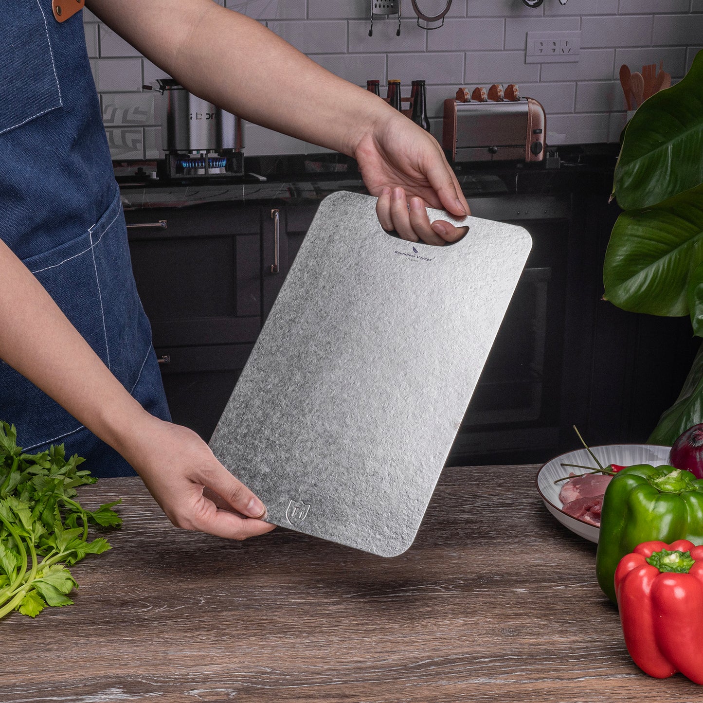 Boundless Voyage Titanium Cutting Board 1.5mm Crystalline, Dual-Side Hanging Hole for Kitchen Camping Ti5006P-Ti5008P