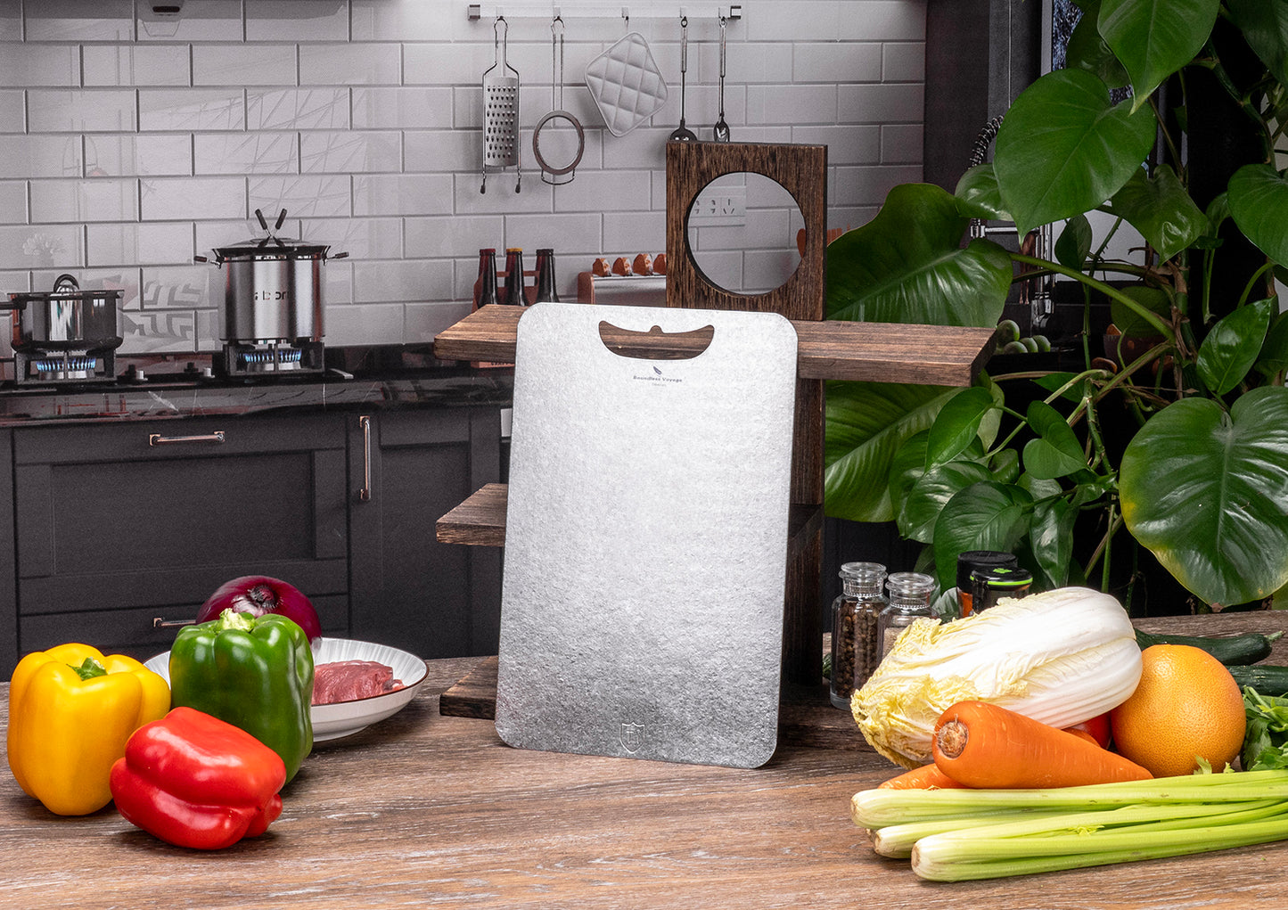 Boundless Voyage Titanium Cutting Board 1.5mm Crystalline, Dual-Side Hanging Hole for Kitchen Camping Ti5006P-Ti5008P