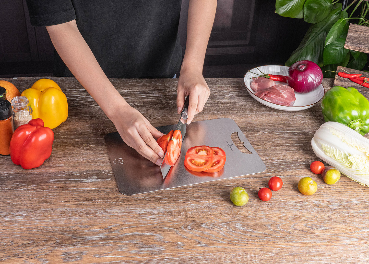 Boundless Voyage Titanium Cutting Board 1.5mm Crystalline, Dual-Side Hanging Hole for Kitchen Camping Ti5006P-Ti5008P