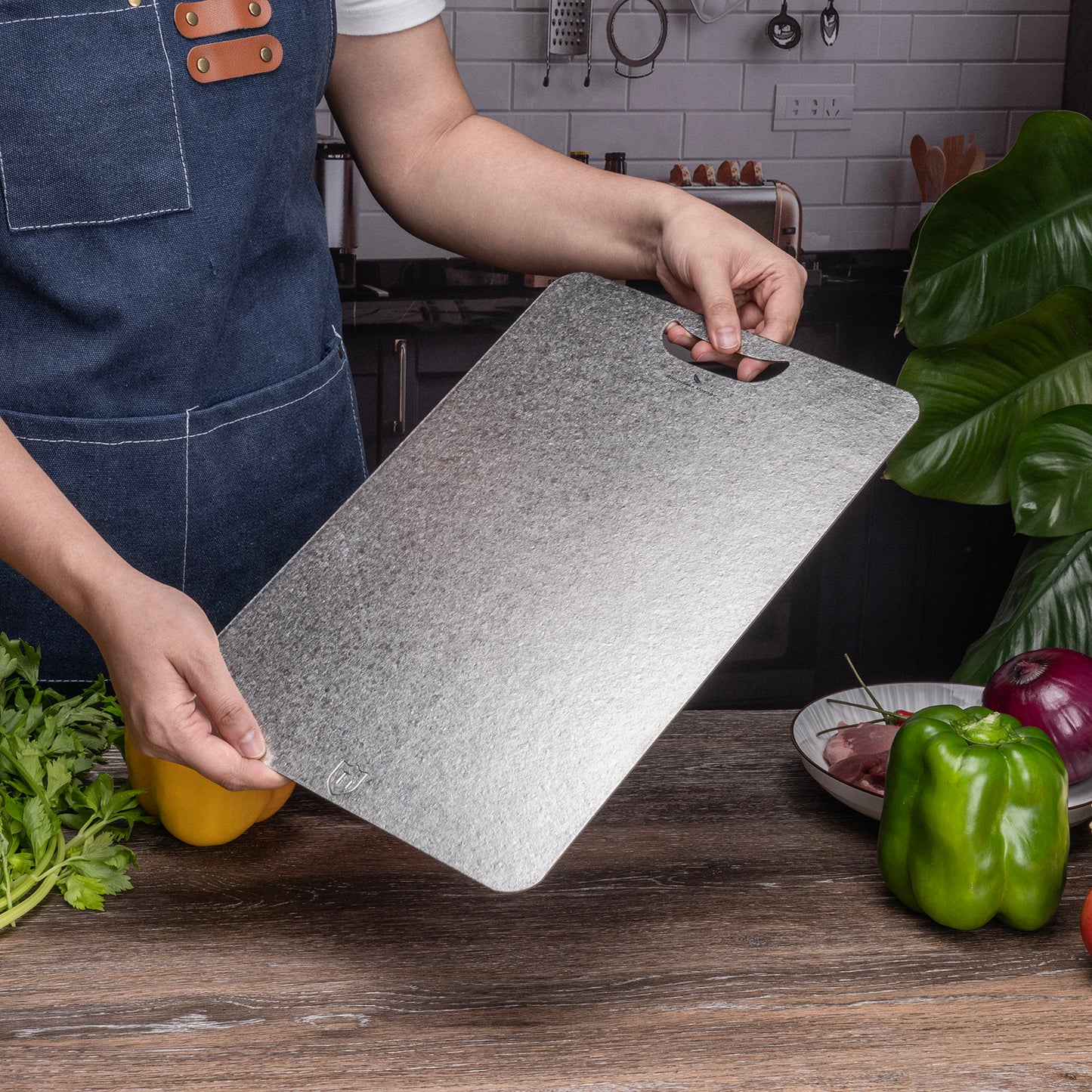 Boundless Voyage Titanium Cutting Board 1.5mm Crystalline, Dual-Side Hanging Hole for Kitchen Camping Ti5006P-Ti5008P