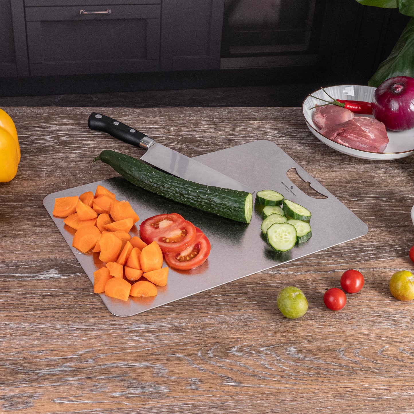 Boundless Voyage Titanium Cutting Board 1.5mm Crystalline, Dual-Side Hanging Hole for Kitchen Camping Ti5006P-Ti5008P