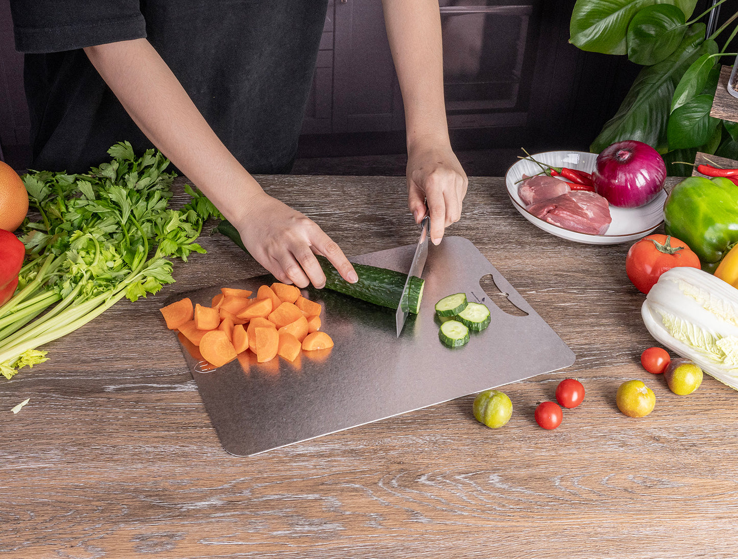 Boundless Voyage Titanium Cutting Board 1.5mm Crystalline, Dual-Side Hanging Hole for Kitchen Camping Ti5006P-Ti5008P