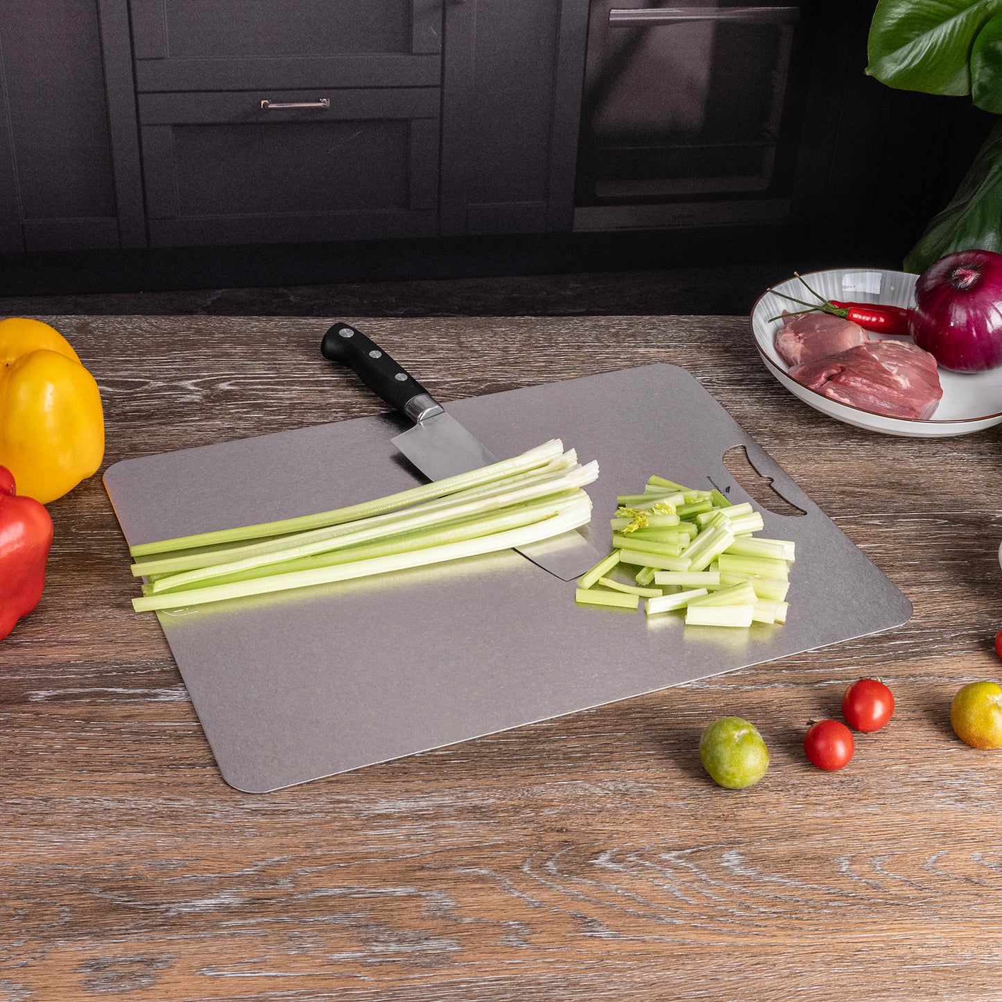 Boundless Voyage Titanium Cutting Board 1.5mm Crystalline, Dual-Side Hanging Hole for Kitchen Camping Ti5006P-Ti5008P