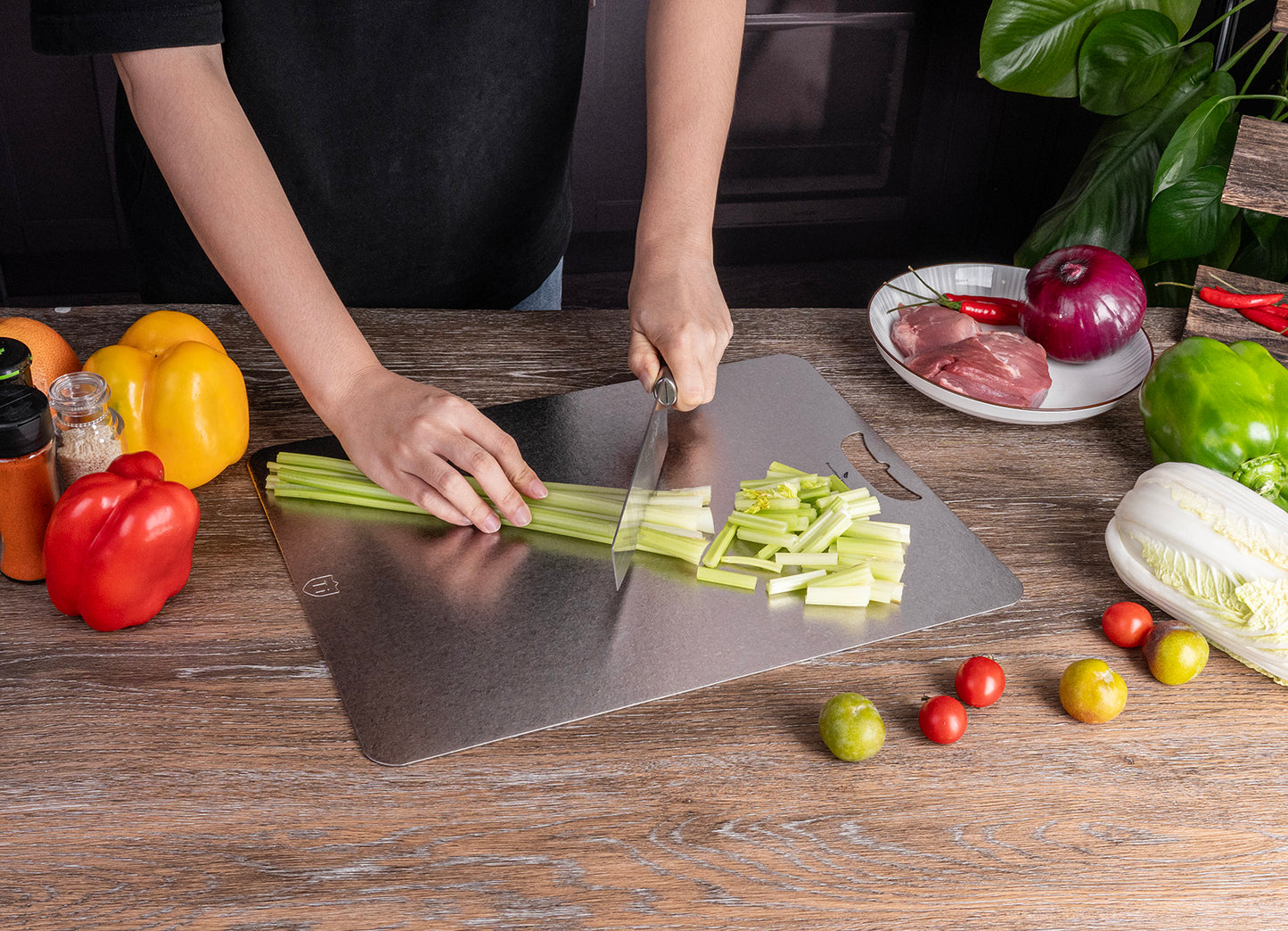 Boundless Voyage Titanium Cutting Board 1.5mm Crystalline, Dual-Side Hanging Hole for Kitchen Camping Ti5006P-Ti5008P