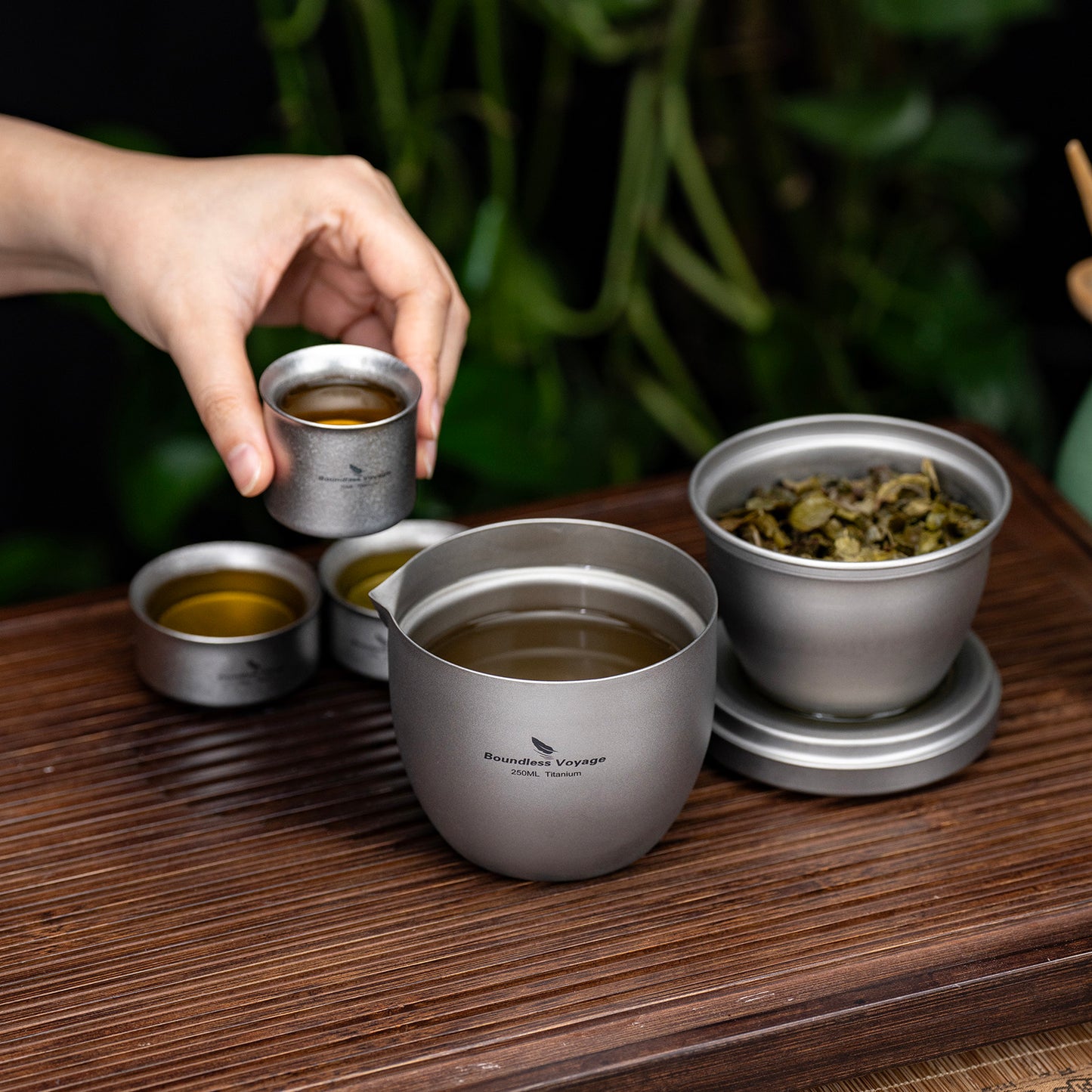 Boundless Voyage Titanium Teapot 250ml, All-in-One Quick Tea Cup for Loose Leaf, Ultralight 158g Portable Double Walled Insulated Travel Tea Maker for Home Office Camping, Anti-Scald, Non-coating Ti3134D