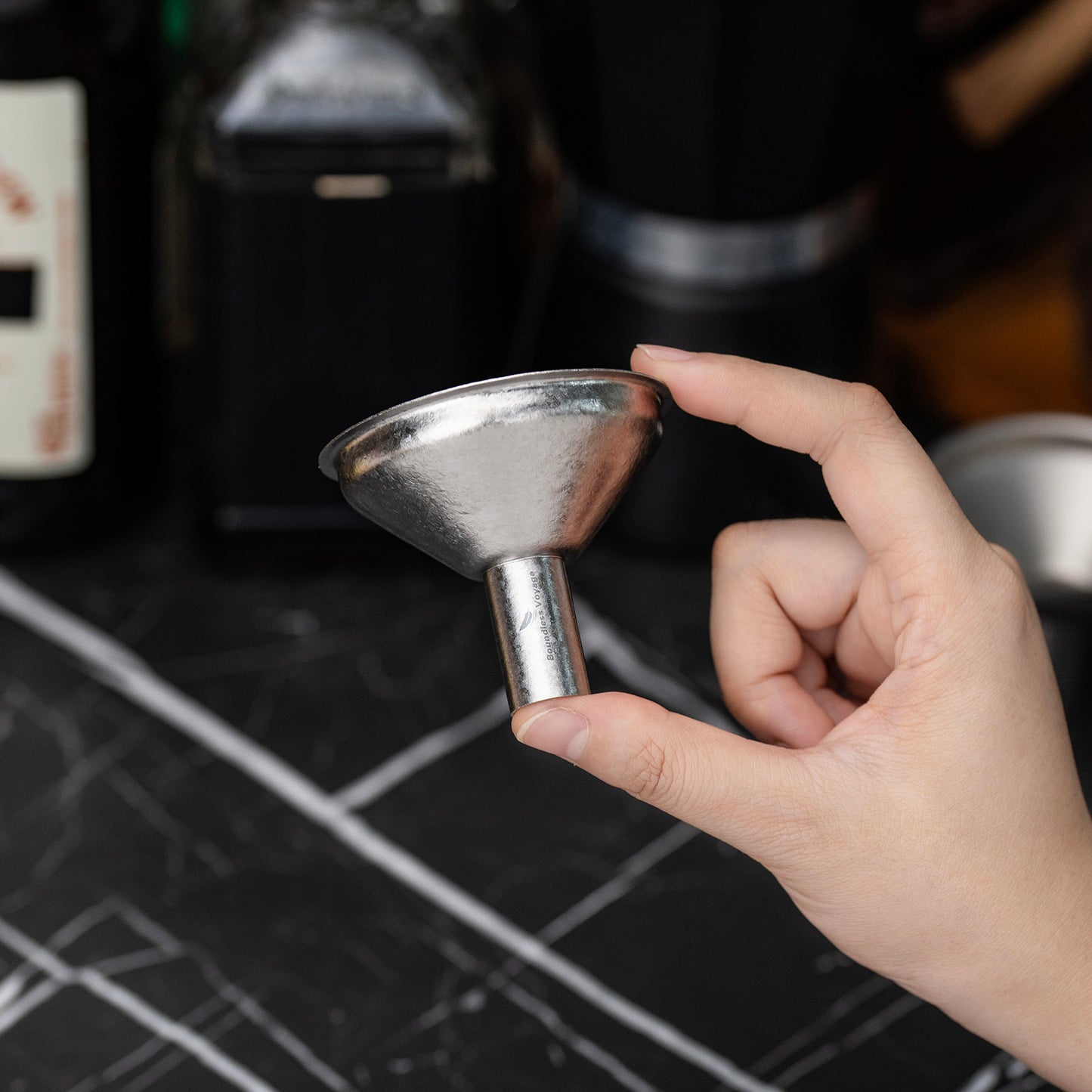 Boundless Voyage Titanium Funnel for Kitchen，Bar, Camping Lightweight Portable Durable No-Spill Metal Refilling Tool for Liquids, Oil, Wine, Soy Sauce & Spices, Corrosion-Resistant & Dishwasher Safe Ti3281D