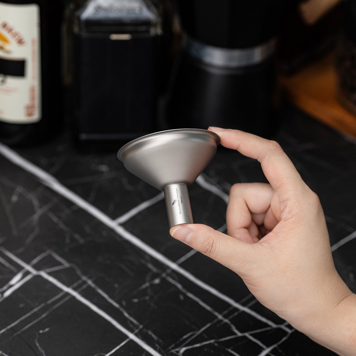 Boundless Voyage Titanium Funnel for Kitchen，Bar, Camping Lightweight Portable Durable No-Spill Metal Refilling Tool for Liquids, Oil, Wine, Soy Sauce & Spices, Corrosion-Resistant & Dishwasher Safe Ti3281D