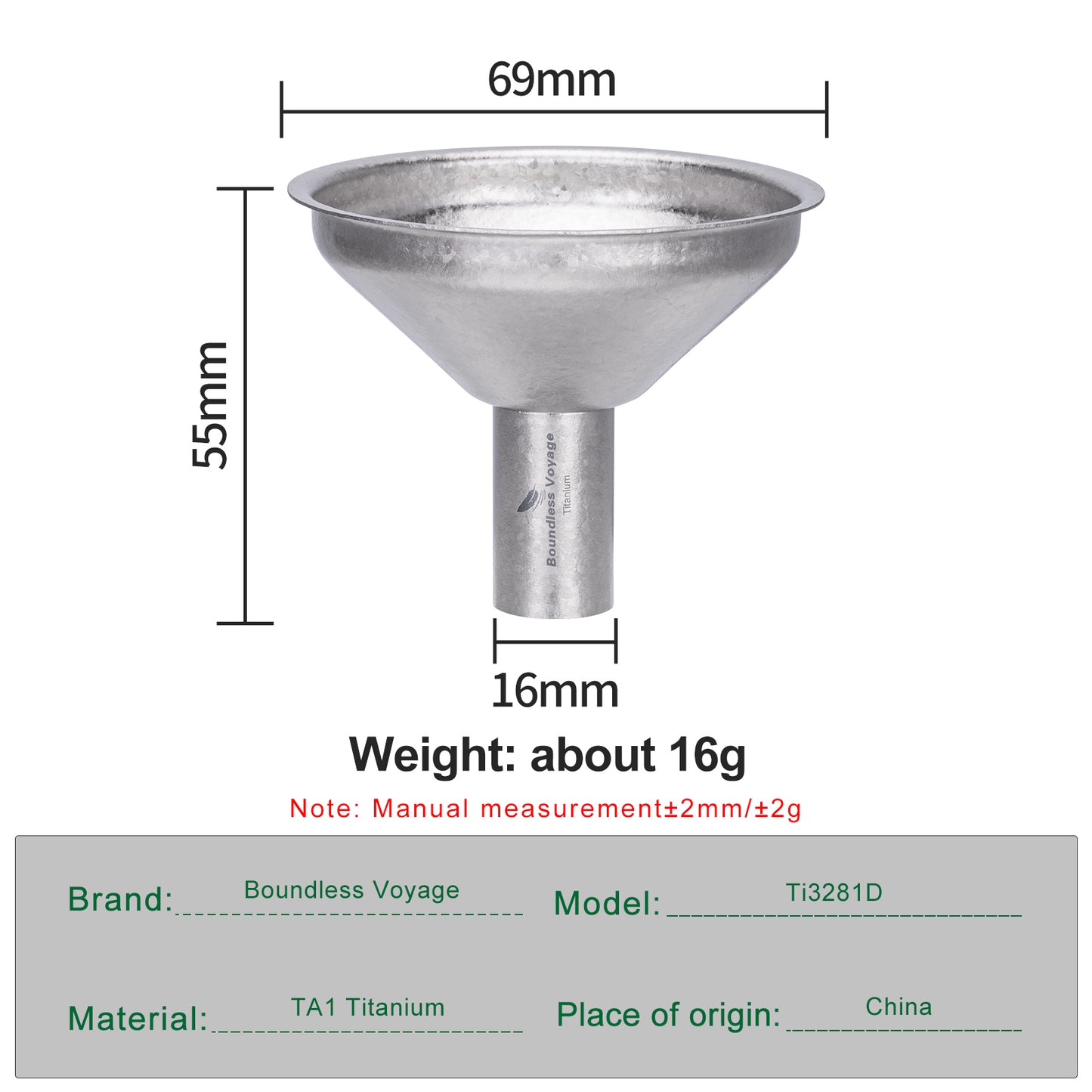 Boundless Voyage Titanium Funnel for Kitchen，Bar, Camping Lightweight Portable Durable No-Spill Metal Refilling Tool for Liquids, Oil, Wine, Soy Sauce & Spices, Corrosion-Resistant & Dishwasher Safe Ti3281D