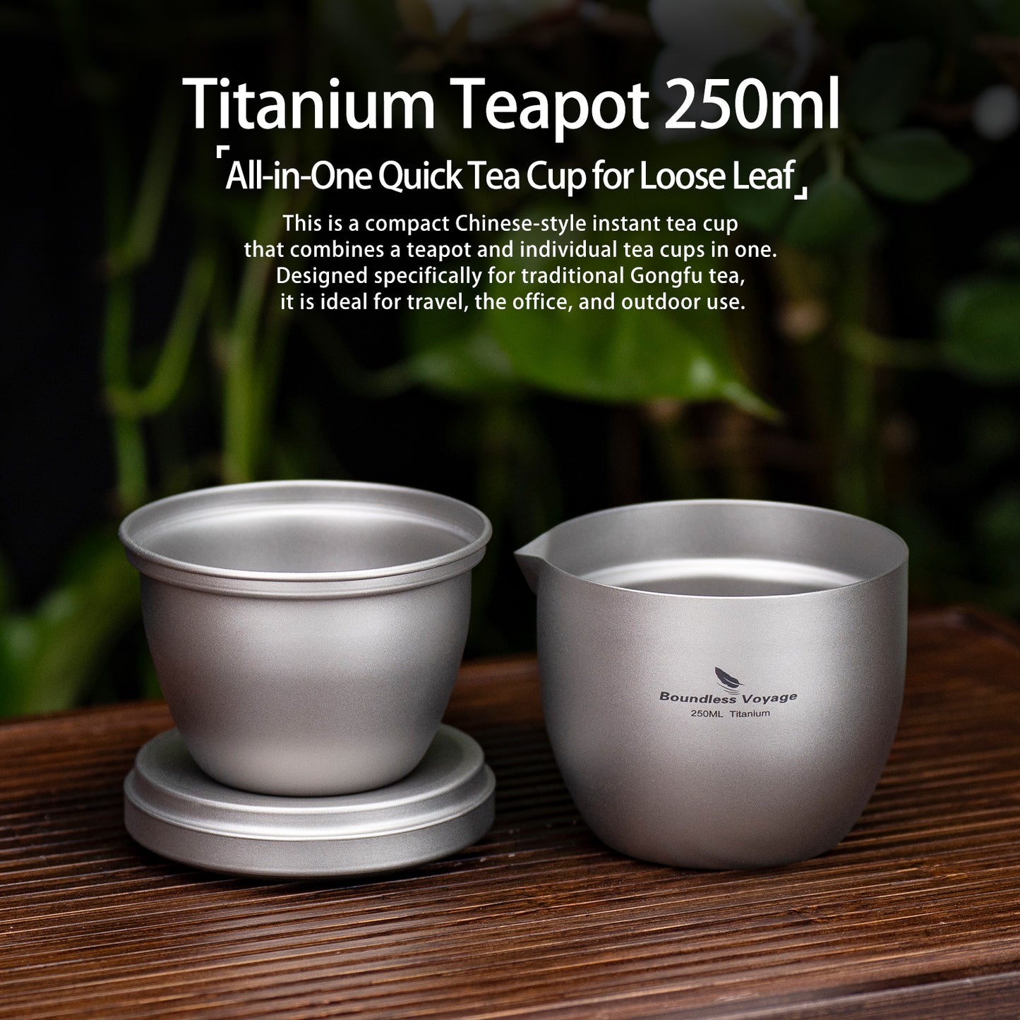 Boundless Voyage Titanium Teapot 250ml, All-in-One Quick Tea Cup for Loose Leaf, Ultralight 158g Portable Double Walled Insulated Travel Tea Maker for Home Office Camping, Anti-Scald, Non-coating Ti3134D