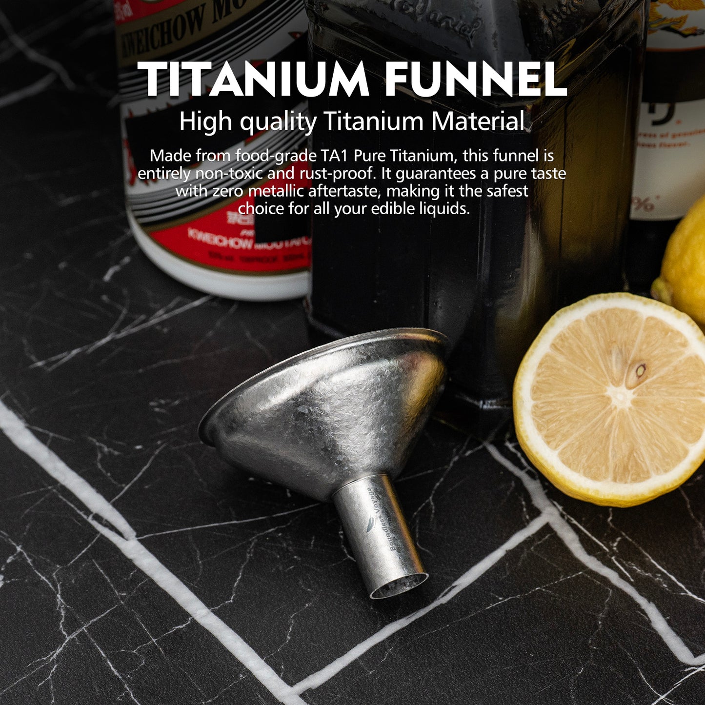 Boundless Voyage Titanium Funnel for Kitchen，Bar, Camping Lightweight Portable Durable No-Spill Metal Refilling Tool for Liquids, Oil, Wine, Soy Sauce & Spices, Corrosion-Resistant & Dishwasher Safe Ti3281D