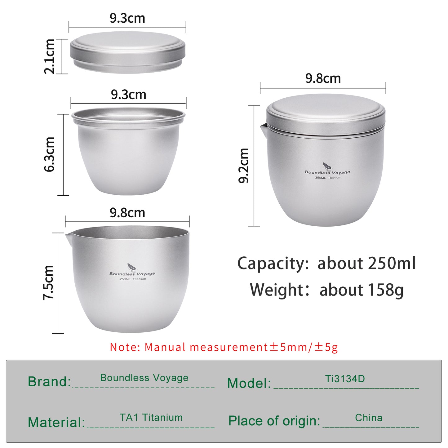 Boundless Voyage Titanium Teapot 250ml, All-in-One Quick Tea Cup for Loose Leaf, Ultralight 158g Portable Double Walled Insulated Travel Tea Maker for Home Office Camping, Anti-Scald, Non-coating Ti3134D