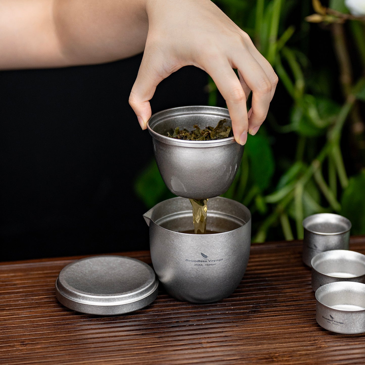 Boundless Voyage Titanium Teapot 250ml, All-in-One Quick Tea Cup for Loose Leaf, Ultralight 158g Portable Double Walled Insulated Travel Tea Maker for Home Office Camping, Anti-Scald, Non-coating Ti3134D
