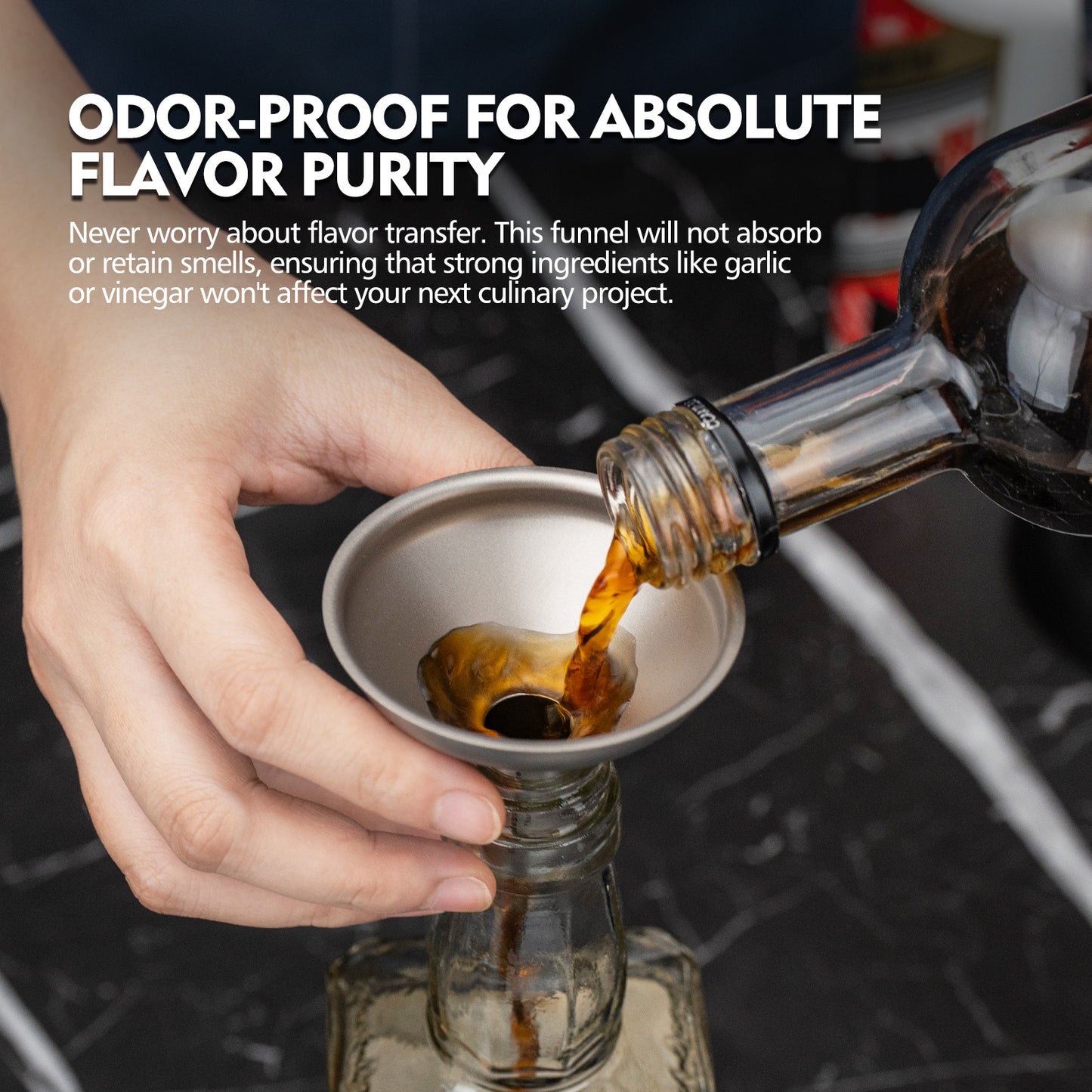 Boundless Voyage Titanium Funnel for Kitchen，Bar, Camping Lightweight Portable Durable No-Spill Metal Refilling Tool for Liquids, Oil, Wine, Soy Sauce & Spices, Corrosion-Resistant & Dishwasher Safe Ti3281D