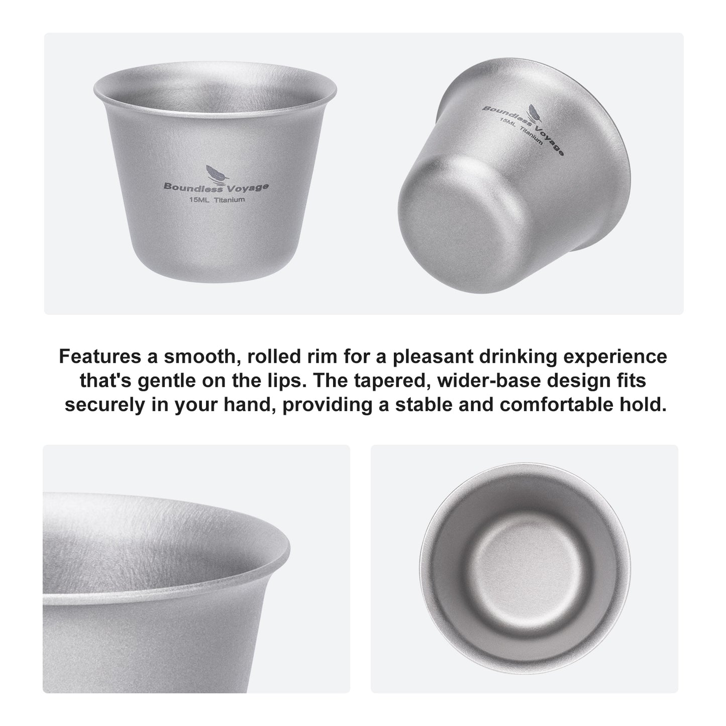 Boundless Voyage Titanium Mini Wine Teacup 15ml Portable Drinking Cup Small Tequila Whiskey Cup Outdoor Camping Drinkware Ti3069D