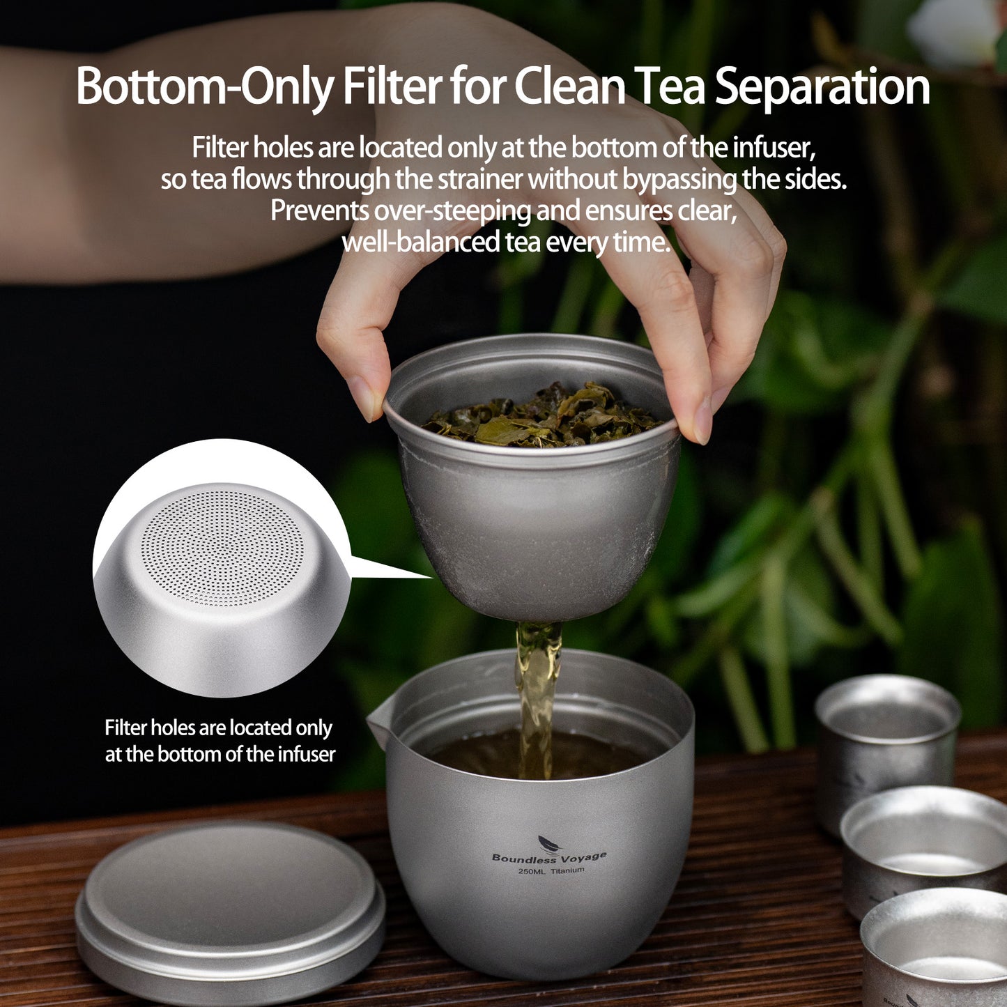 Boundless Voyage Titanium Teapot 250ml, All-in-One Quick Tea Cup for Loose Leaf, Ultralight 158g Portable Double Walled Insulated Travel Tea Maker for Home Office Camping, Anti-Scald, Non-coating Ti3134D