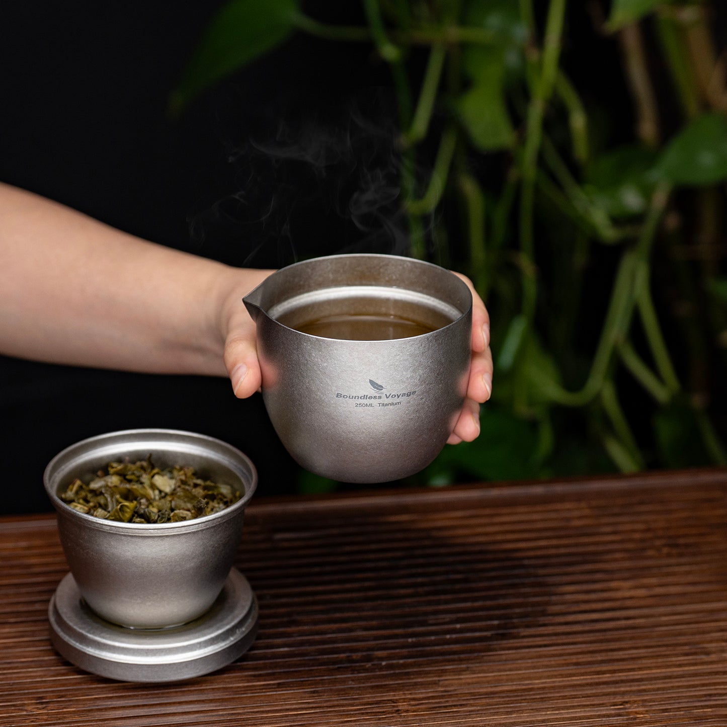 Boundless Voyage Titanium Teapot 250ml, All-in-One Quick Tea Cup for Loose Leaf, Ultralight 158g Portable Double Walled Insulated Travel Tea Maker for Home Office Camping, Anti-Scald, Non-coating Ti3134D
