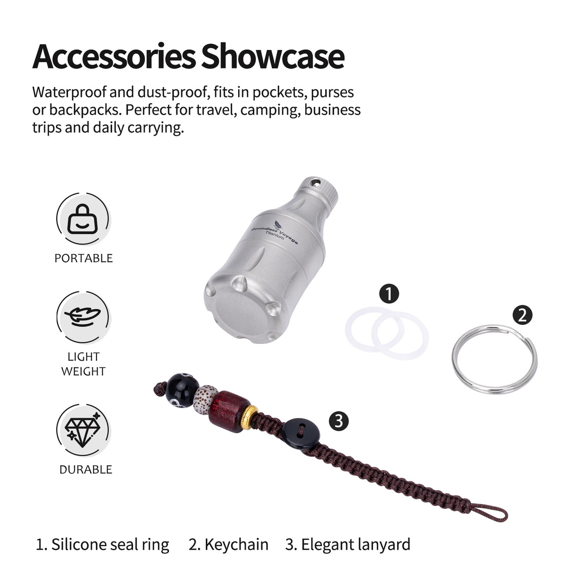 Boundless Voyage Titanium Pill Container Waterproof Keychain EDC Mini Case for Travel Camping Ti9006A