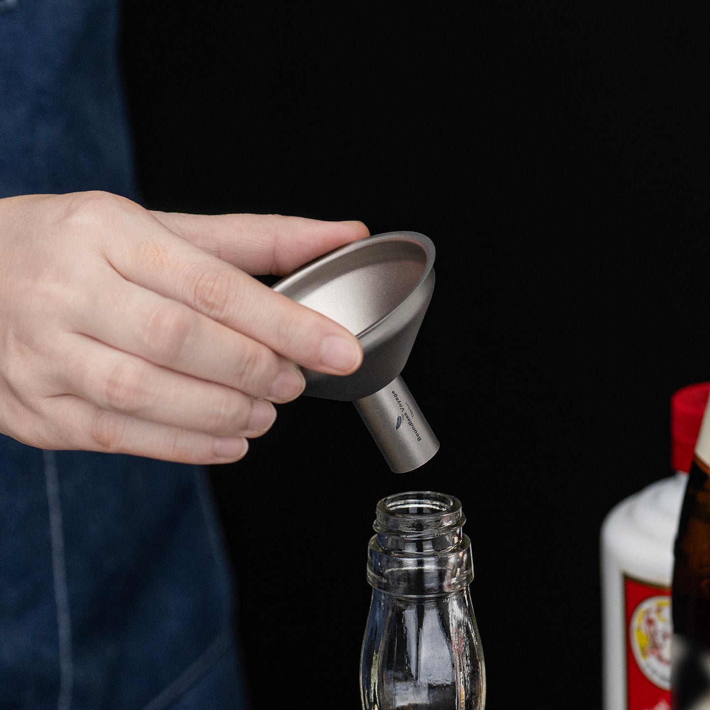 Boundless Voyage Titanium Funnel for Kitchen，Bar, Camping Lightweight Portable Durable No-Spill Metal Refilling Tool for Liquids, Oil, Wine, Soy Sauce & Spices, Corrosion-Resistant & Dishwasher Safe Ti3281D