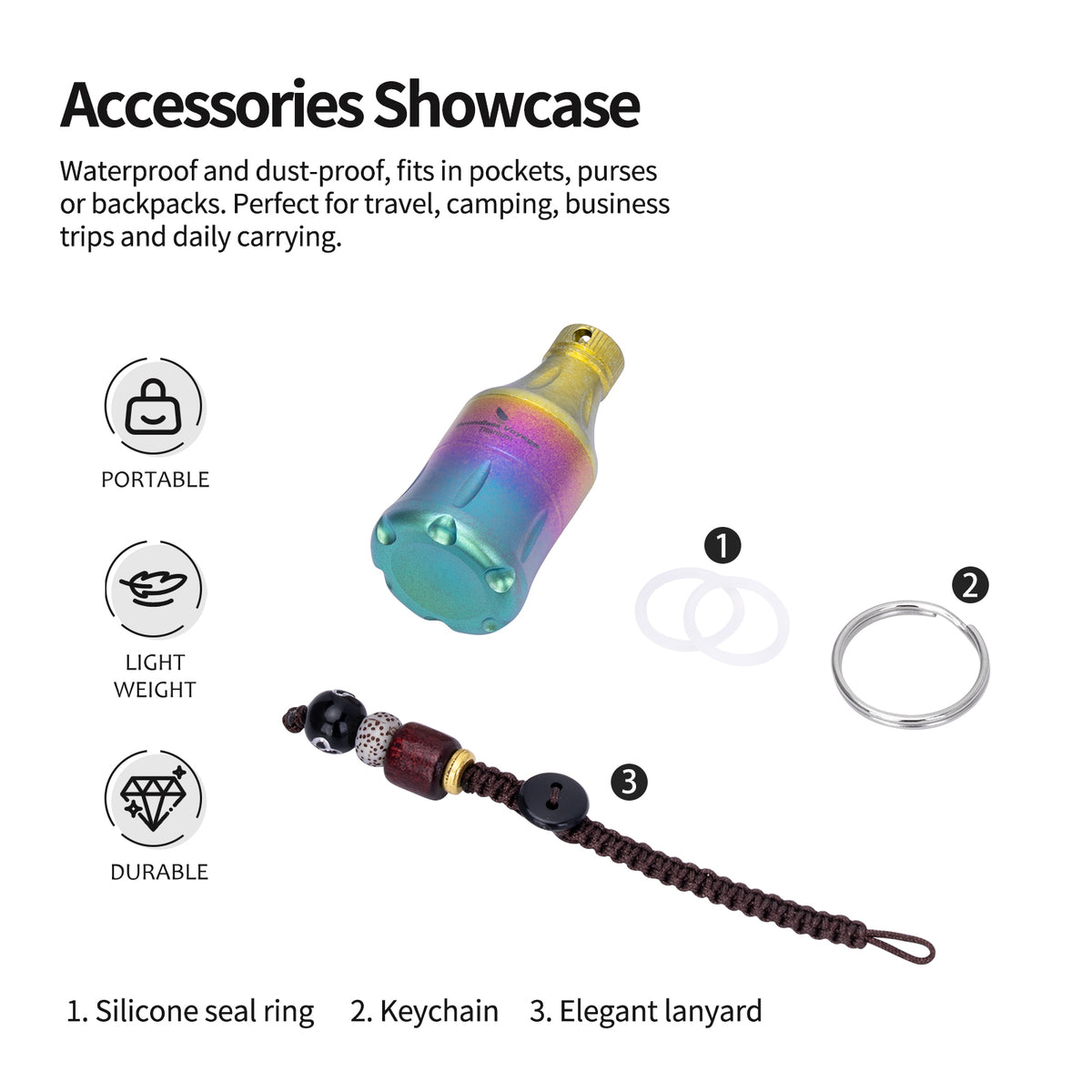 Boundless Voyage Titanium Pill Container Waterproof Keychain EDC Mini Case for Travel Camping Ti9006A