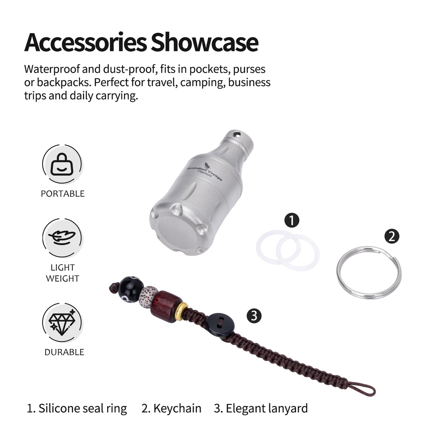 Boundless Voyage Titanium Pill Container Waterproof Keychain EDC Mini Case for Travel Camping Ti9006A